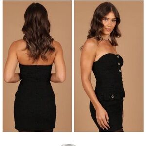 Petal & Pup | Bonheur Tweed Strapless Mini Dress in Black Size L